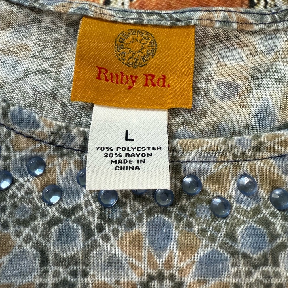 Ruby Rd. Multicolor Patterned 3/4 Sleeve Top - Picture 2 of 6